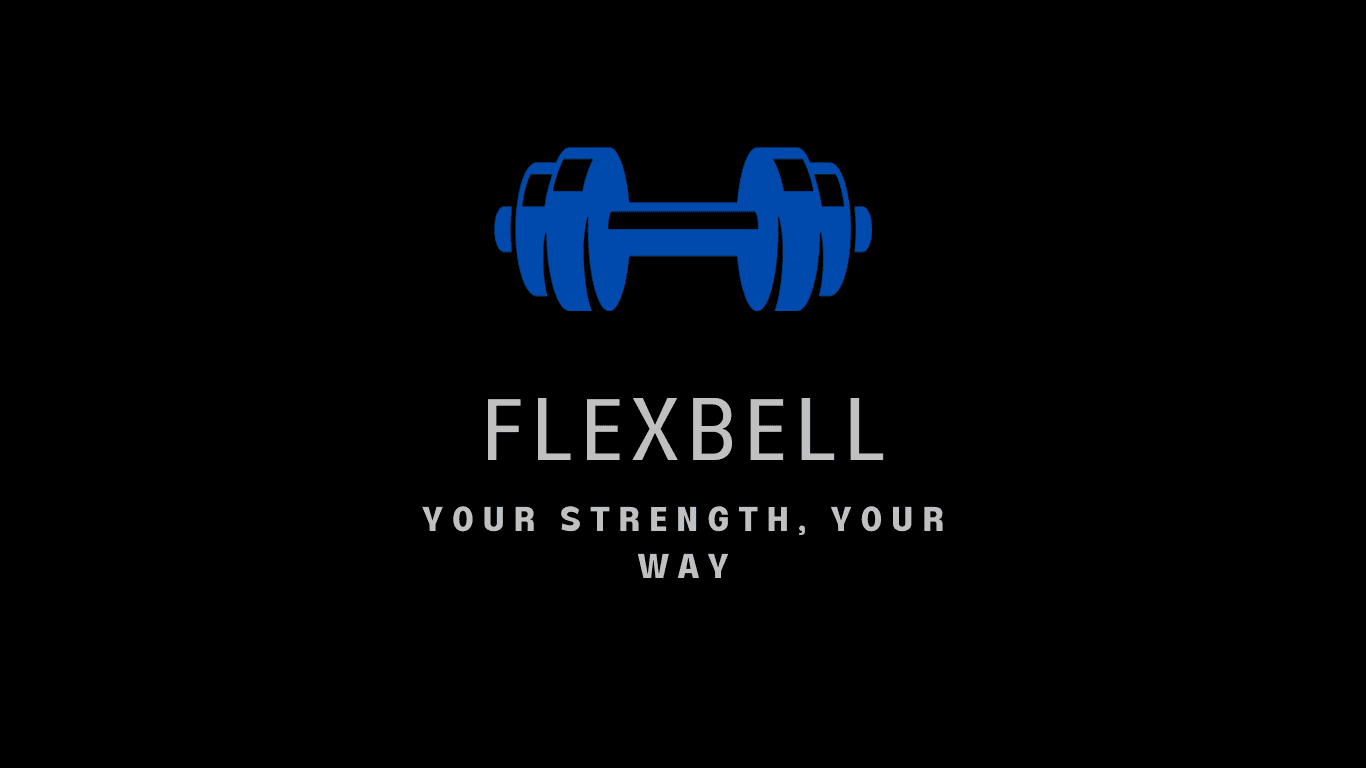 Dumbbell with text "FlexBell. Your Strength, Your Way"